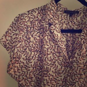 Bird print blouse pink and white